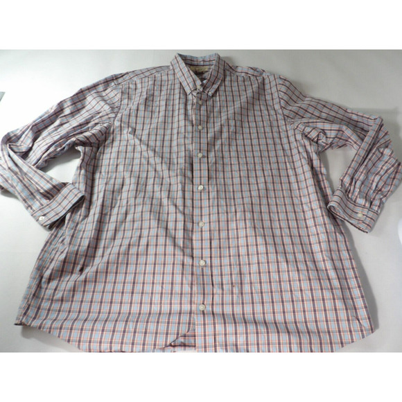 Duluth Trading Shirt 3XLT Wrinkle Fighter plaid Blue Orange Button Up Oxford - Picture 1 of 9